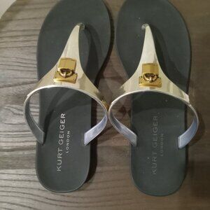 Kurt Geiger London Jelly flip flops with sliver thongs and gold lock 8.5